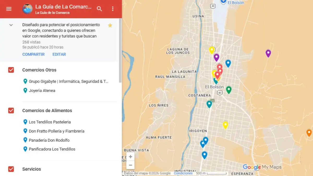 Mapa digital de comercios y servicios en la Comarca Andina